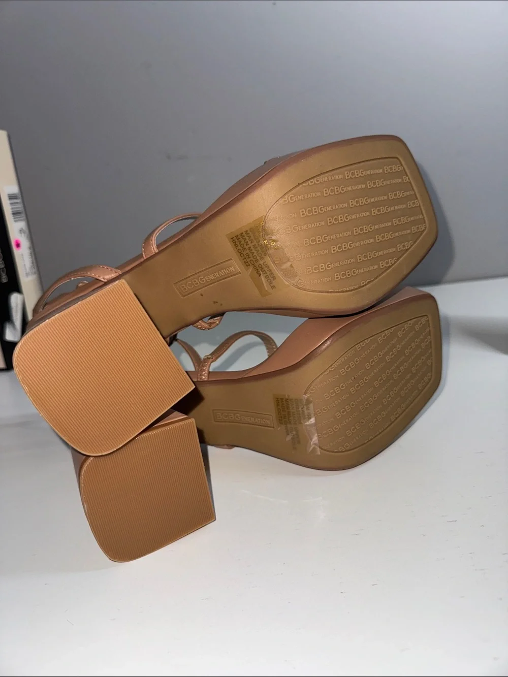 BCBGeneration Galana Nude Platform Block Heel Strappy Sandals Women’s 9.5M NIB